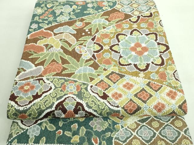 平和屋本店■最高級　中国三大刺繍　総相良刺繍　総詰め　200万粒　総刺繍　袋帯　正倉院更紗花文　逸品　DZAA7499kh5