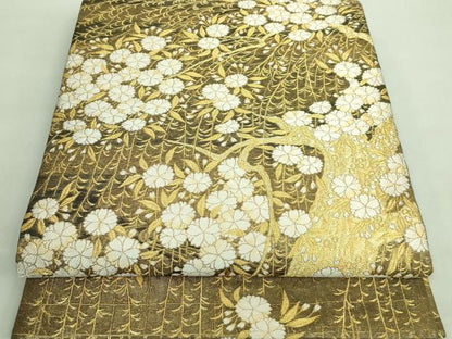平和屋着物●極上　銀座きしや　佐賀錦　六通柄袋帯　唐織　枝垂れ桜　金糸　たとう紙付き　逸品　DZAA7504kh5