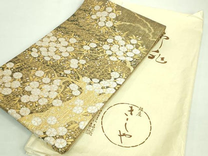 平和屋着物●極上　銀座きしや　佐賀錦　六通柄袋帯　唐織　枝垂れ桜　金糸　たとう紙付き　逸品　DZAA7504kh5