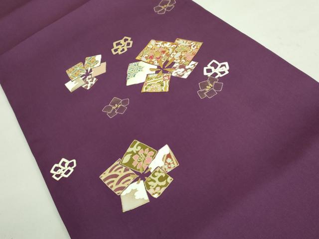 平和屋着物●極上 塩瀬 九寸開き名古屋帯 駒刺繍 色紙花文 金彩 桑の実色地 逸品 DZAA7509kh5