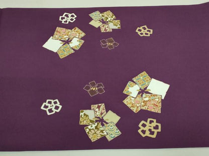 平和屋着物●極上 塩瀬 九寸開き名古屋帯 駒刺繍 色紙花文 金彩 桑の実色地 逸品 DZAA7509kh5