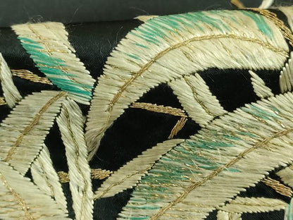 平和屋着物■極上　アンティーク　大正ロマン　半幅帯　総手刺繍　雀　すずめ　黒地　金糸　逸品　DZAA7514kh5
