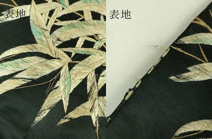 平和屋着物■極上　アンティーク　大正ロマン　半幅帯　総手刺繍　雀　すずめ　黒地　金糸　逸品　DZAA7514kh5