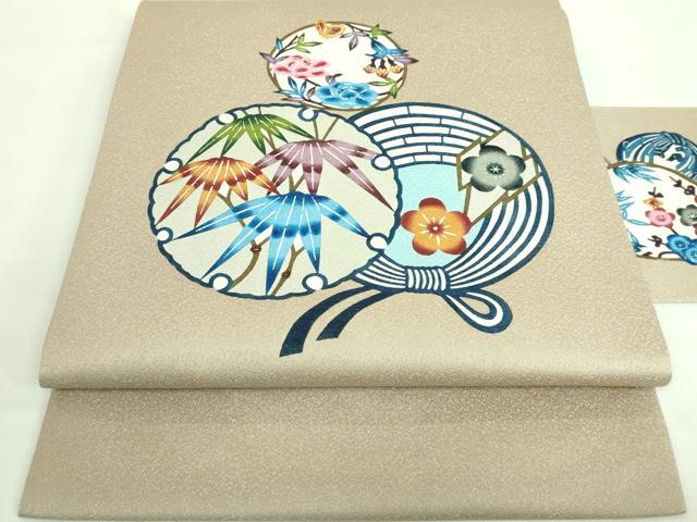 平和屋着物■極上　本場琉球紅型　九寸名古屋帯　雪輪花丸文　洗柿色地　銀通し地　逸品　DZAA7525kh5