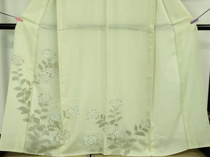 平和屋着物▽極上 訪問着 無双 紗袷 紗×絽 紫陽花 あじさい 若芽色地 金彩 逸品 DZAA7532kh5