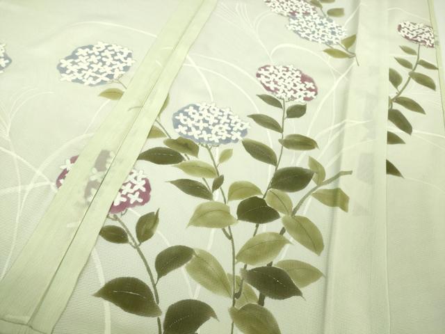 平和屋着物▽極上 訪問着 無双 紗袷 紗×絽 紫陽花 あじさい 若芽色地 金彩 逸品 DZAA7532kh5