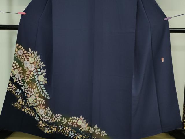 平和屋着物●極上 越後十日町の一流染匠 桐屋・翠山工房 訪問着 辻が花 紺藍色地 暈し染め 金彩 やまと誂製 逸品 DZAA7533kh5