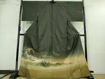 平和屋着物■極上　日本画家　水嶋征夫　本場縞大島紬　訪問着　山脈　逸品　未使用　DZAA7540kh5