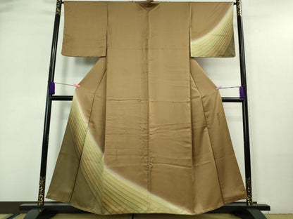 平和屋着物●極上　染色作家　斉藤三才　訪問着　暈し染め　柴染色地　逸品　DZAA7543kh5