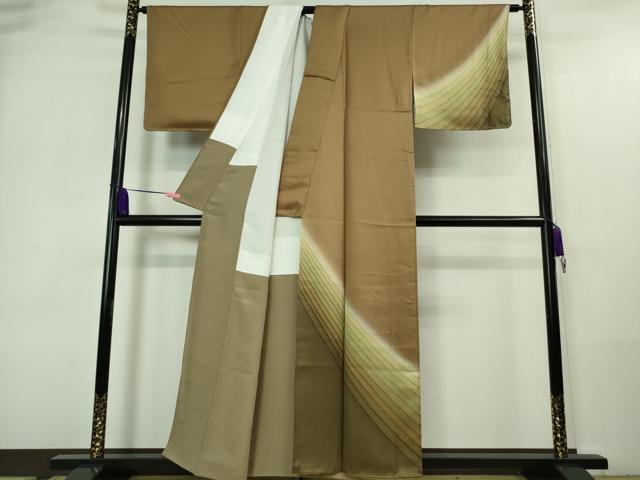 平和屋着物●極上　染色作家　斉藤三才　訪問着　暈し染め　柴染色地　逸品　DZAA7543kh5