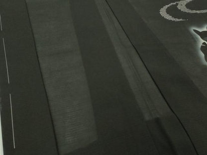 平和屋着物▽極上 羽織 スリーシーズン 春夏秋 塵除け 絽 猫 ネコ 竜田川紋紗 黒地 逸品 未使用 DZAA7550kh5