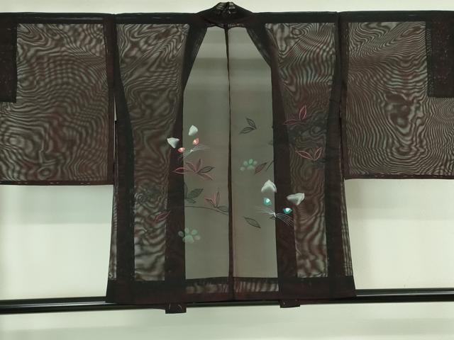 平和屋着物▽極上 羽織 スリーシーズン 春夏秋 塵除け 刺繍 ネコ 猫 舞葉紋紗 逸品 未使用 DZAA7552kh5