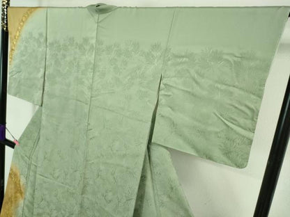 平和屋着物■極上　皇室献上作家　北出与三郎　訪問着　松葉地紋　暈し染め　金彩　山葵色地　反端付き　逸品　未使用　DZAA7554kh5