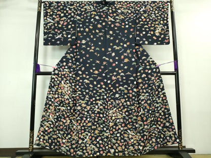 平和屋本店■極上　訪問着　駒刺繍　宝尽くし飛鶴文　紺地　逸品　未使用　DZAA7556kh5