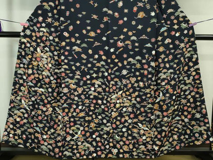 平和屋本店■極上　訪問着　駒刺繍　宝尽くし飛鶴文　紺地　逸品　未使用　DZAA7556kh5
