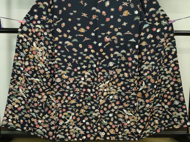 平和屋本店■極上　訪問着　駒刺繍　宝尽くし飛鶴文　紺地　逸品　未使用　DZAA7556kh5