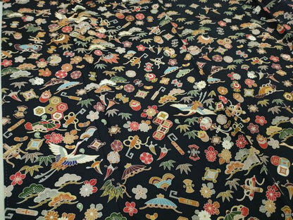 平和屋本店■極上　訪問着　駒刺繍　宝尽くし飛鶴文　紺地　逸品　未使用　DZAA7556kh5