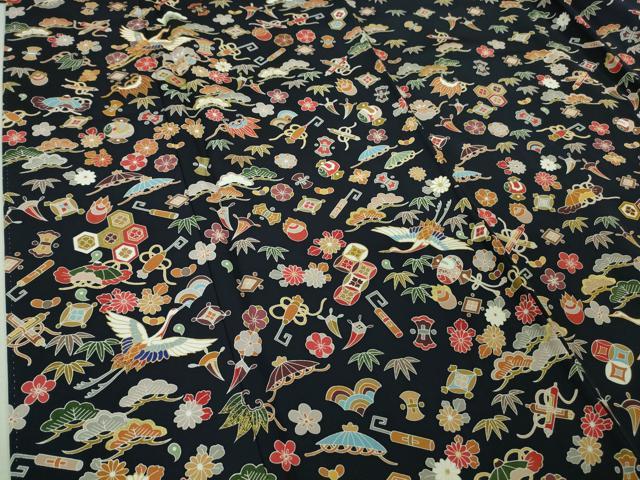 平和屋本店■極上　訪問着　駒刺繍　宝尽くし飛鶴文　紺地　逸品　未使用　DZAA7556kh5