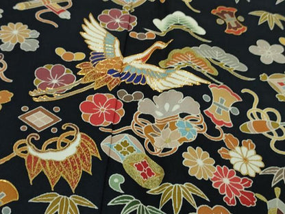 平和屋本店■極上　訪問着　駒刺繍　宝尽くし飛鶴文　紺地　逸品　未使用　DZAA7556kh5