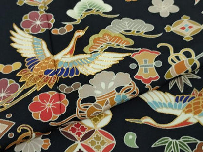 平和屋本店■極上　訪問着　駒刺繍　宝尽くし飛鶴文　紺地　逸品　未使用　DZAA7556kh5