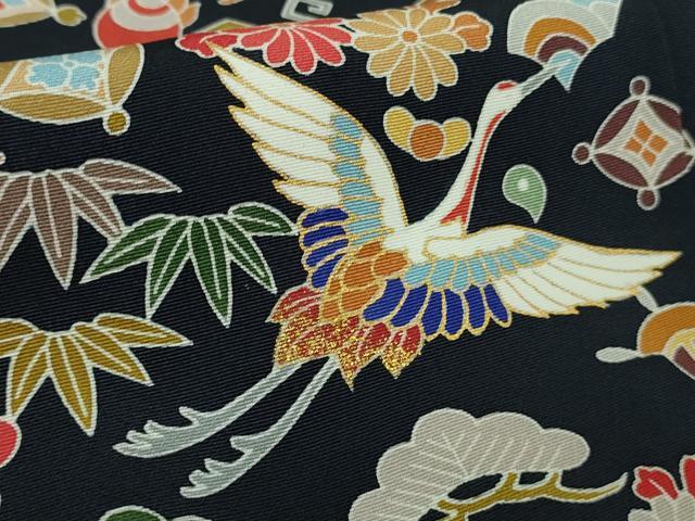 平和屋本店■極上　訪問着　駒刺繍　宝尽くし飛鶴文　紺地　逸品　未使用　DZAA7556kh5