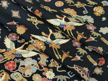 平和屋本店■極上　訪問着　駒刺繍　宝尽くし飛鶴文　紺地　逸品　未使用　DZAA7556kh5