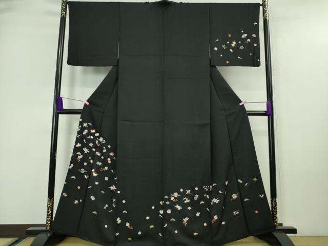 平和屋本店■極上　訪問着　総刺繍　宝尽くし　黒地　金糸　逸品　DZAA7558kh5