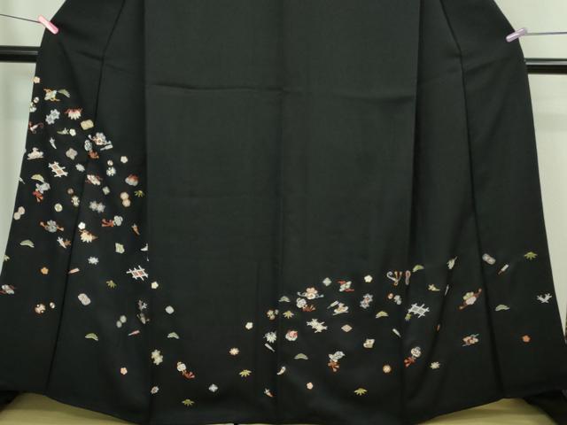 平和屋本店■極上　訪問着　総刺繍　宝尽くし　黒地　金糸　逸品　DZAA7558kh5