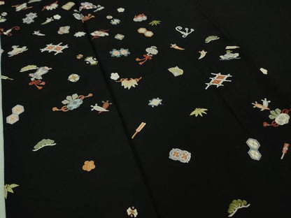平和屋本店■極上　訪問着　総刺繍　宝尽くし　黒地　金糸　逸品　DZAA7558kh5