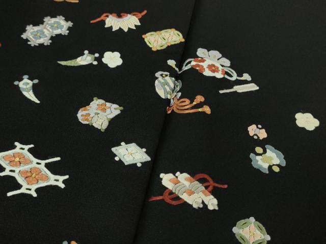 平和屋本店■極上　訪問着　総刺繍　宝尽くし　黒地　金糸　逸品　DZAA7558kh5