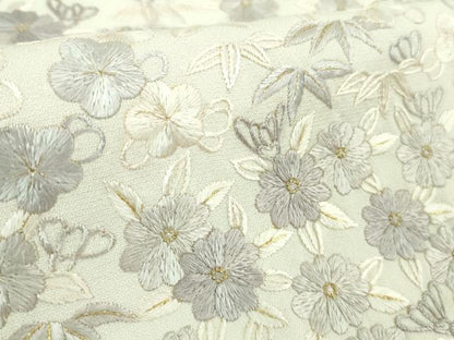 平和屋本店●極上　訪問着　ロング丈　総手刺繍　草花尽くし　象牙色地　金糸　逸品　DZAA7559kh6