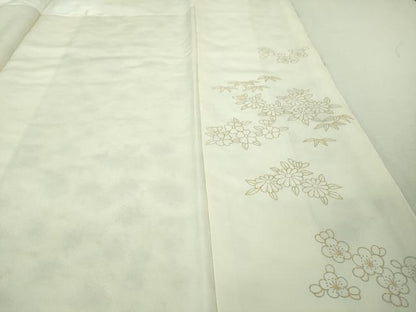 平和屋本店●極上　訪問着　ロング丈　総手刺繍　草花尽くし　象牙色地　金糸　逸品　DZAA7559kh6