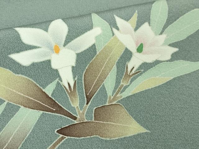 平和屋本店■極上　本加賀友禅作家　田丸幸子　訪問着　枝花文　湊鼠色地　逸品　未使用　DZAA7561kh5