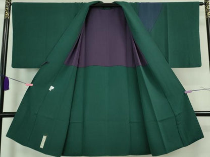 平和屋着物■極上　世界的人形師　辻村寿三郎　ジュサブロー　道中着　ロング丈　刺繍　樹林文　縮緬地　逸品　DZAA7576kh5