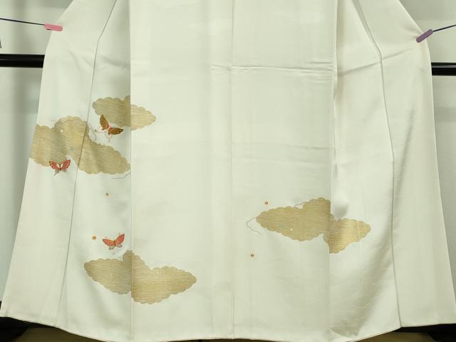 平和屋本店■極上　銀座きしや　訪問着　駒刺繍　雲取り舞蝶文　生成り色地　金彩　たとう紙付き　逸品　未使用　DZAA7579kh5