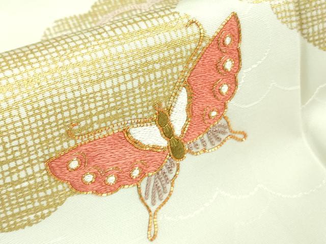 平和屋本店■極上　銀座きしや　訪問着　駒刺繍　雲取り舞蝶文　生成り色地　金彩　たとう紙付き　逸品　未使用　DZAA7579kh5