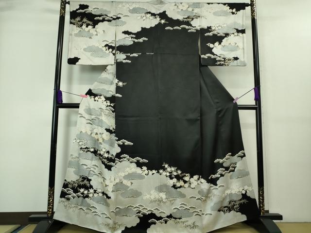 平和屋本店■極上　訪問着　駒刺繍　雲取り吉祥花文　黒地　金彩　逸品　DZAA7618kh5