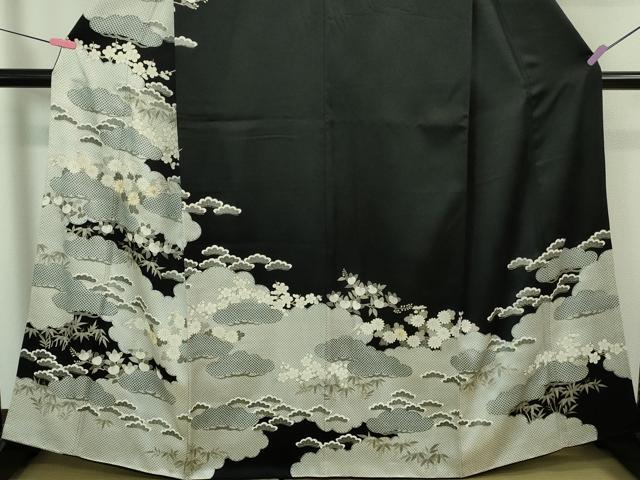 平和屋本店■極上　訪問着　駒刺繍　雲取り吉祥花文　黒地　金彩　逸品　DZAA7618kh5
