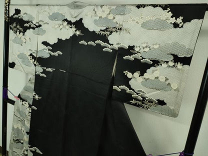 平和屋本店■極上　訪問着　駒刺繍　雲取り吉祥花文　黒地　金彩　逸品　DZAA7618kh5