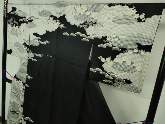 平和屋本店■極上　訪問着　駒刺繍　雲取り吉祥花文　黒地　金彩　逸品　DZAA7618kh5
