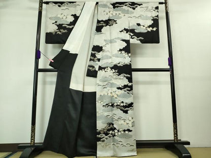 平和屋本店■極上　訪問着　駒刺繍　雲取り吉祥花文　黒地　金彩　逸品　DZAA7618kh5
