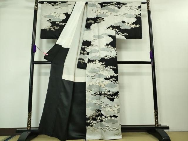 平和屋本店■極上　訪問着　駒刺繍　雲取り吉祥花文　黒地　金彩　逸品　DZAA7618kh5