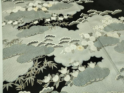 平和屋本店■極上　訪問着　駒刺繍　雲取り吉祥花文　黒地　金彩　逸品　DZAA7618kh5