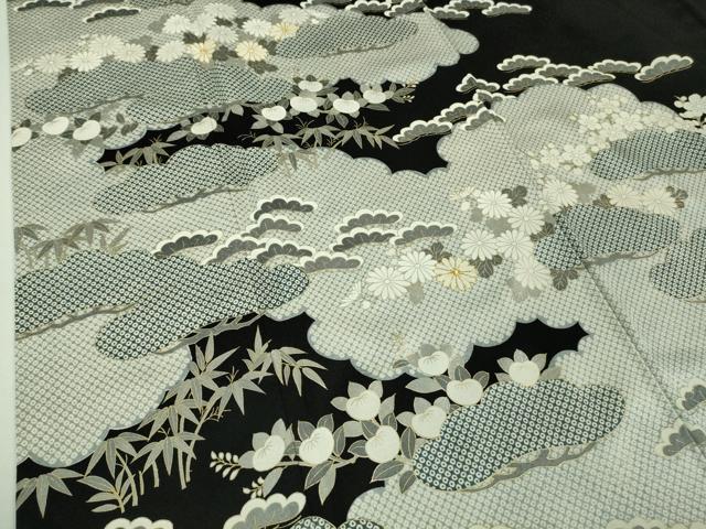 平和屋本店■極上　訪問着　駒刺繍　雲取り吉祥花文　黒地　金彩　逸品　DZAA7618kh5