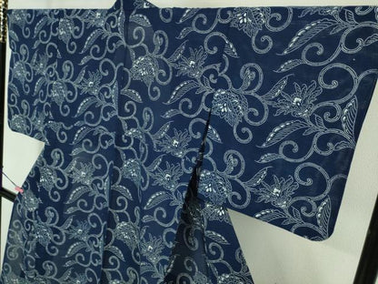 平和屋着物■極上　夏物　伝統工芸技術保存長板中形　鈴木松男　浴衣　綿絽　花唐草　反端付き　逸品　DZAA7623kh5