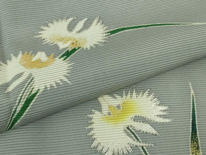 平和屋着物＊極上 夏物 訪問着 友禅 作家物 駒刺繍 サギソウ 灰青色地 金彩 逸品 未使用 DZAA7627kh5