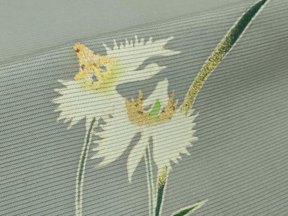 平和屋着物＊極上 夏物 訪問着 友禅 作家物 駒刺繍 サギソウ 灰青色地 金彩 逸品 未使用 DZAA7627kh5
