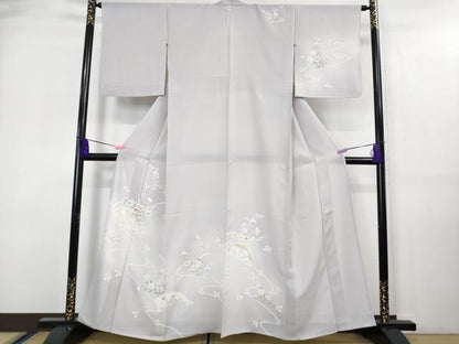 平和屋着物＊極上 夏物 訪問着 縦絽 片輪車花文 白藤色地 逸品 DZAA7628kh5