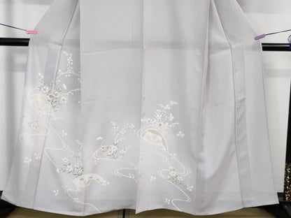 平和屋着物＊極上 夏物 訪問着 縦絽 片輪車花文 白藤色地 逸品 DZAA7628kh5