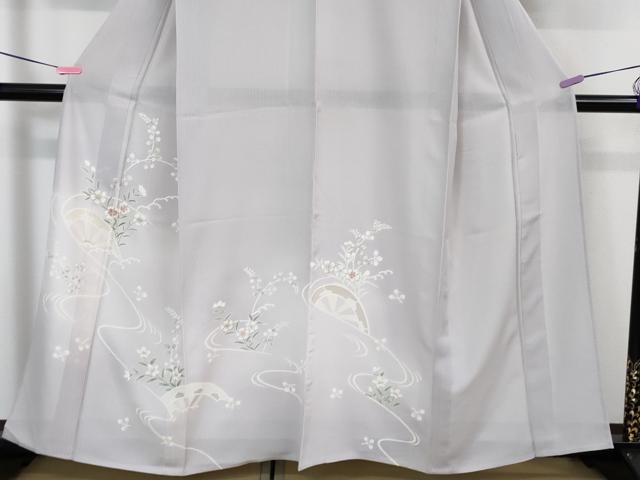 平和屋着物＊極上 夏物 訪問着 縦絽 片輪車花文 白藤色地 逸品 DZAA7628kh5